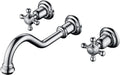 SUMERAIN Wall Mount Vintage Bathroom Vessel Sink Faucet,3 Holes Cross Knobs Brass Lavatory Basin Faucet, Chrome Finish with Included Rough-in Valve