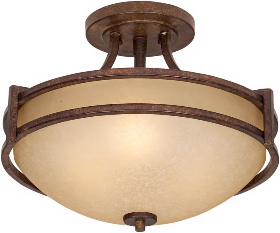 Franklin Iron Works Oak Valley Collection Rustic Farmhouse Ceiling Light Semi Flush Mount Fixture Bronze 18' Wide Cream Scavo Glass Bowl for Cottage Core Bedroom Kitchen Living Room Hallway Bathroom