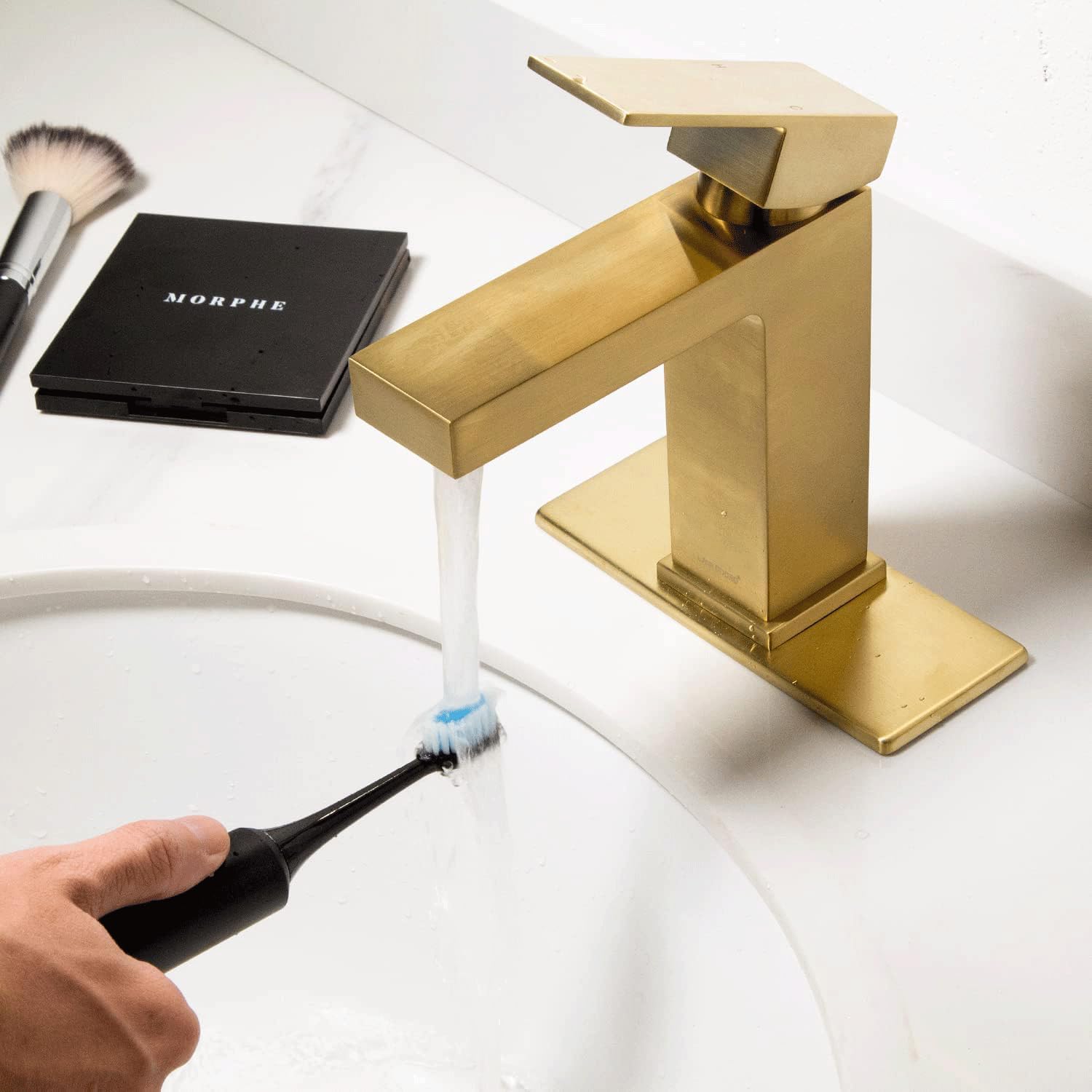 Lava Odoro Brushed Gold Bathroom Faucet Single Hole,Modern Bathroom Sink Faucet Single Handle Vanity Faucet with Pop up Drain Assembly, Deck Plate Included, 1.2 GPM, BF307-SG
