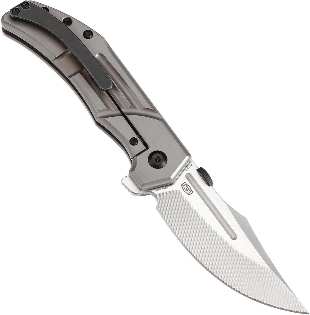 KANSEPT Orion Pocket Knife, 3.07''CPM S35VN with CNC Milling Blade with Blood Groove, Bronze Anodized Titanium Handle and Flipper or Thumb Disk, for Men Camping Survival Hunting Folding Knives K1089A2