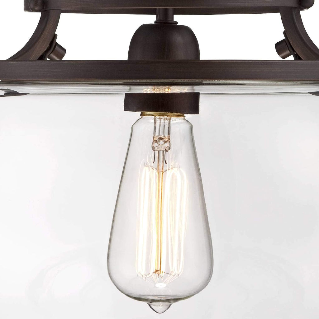 Franklin Iron Works Charleston Industrial Rustic Farmhouse Ceiling Light Semi Flush-Mount Fixture 13 1/2' Wide Bronze LED Clear Glass Shade for Bedroom Kitchen Living Room Hallway Dining Bathroom