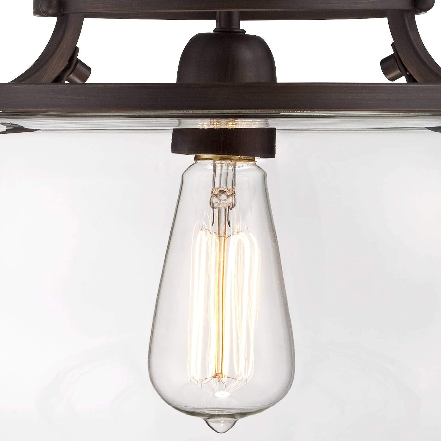 Franklin Iron Works Charleston Industrial Rustic Farmhouse Ceiling Light Semi Flush-Mount Fixture 13 1/2' Wide Bronze LED Clear Glass Shade for Bedroom Kitchen Living Room Hallway Dining Bathroom
