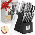 imarku 15-Piece Knife Set with Block, Sharp High Carbon Steel Knives, Built-in Sharpener for Easy Polishing, Ergonomic Non-Slip Comfort Grip, Dishwasher Safe, Durable Practical Tools Ideal for Cooks