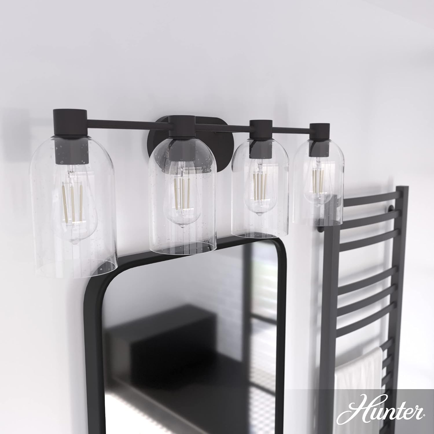 Hunter - Lochemeade 4-light Noble Bronze, Medium Size Vanity Light, Dimmable, for Bedrooms, Kitchens, Foyers, Bathrooms - 19713