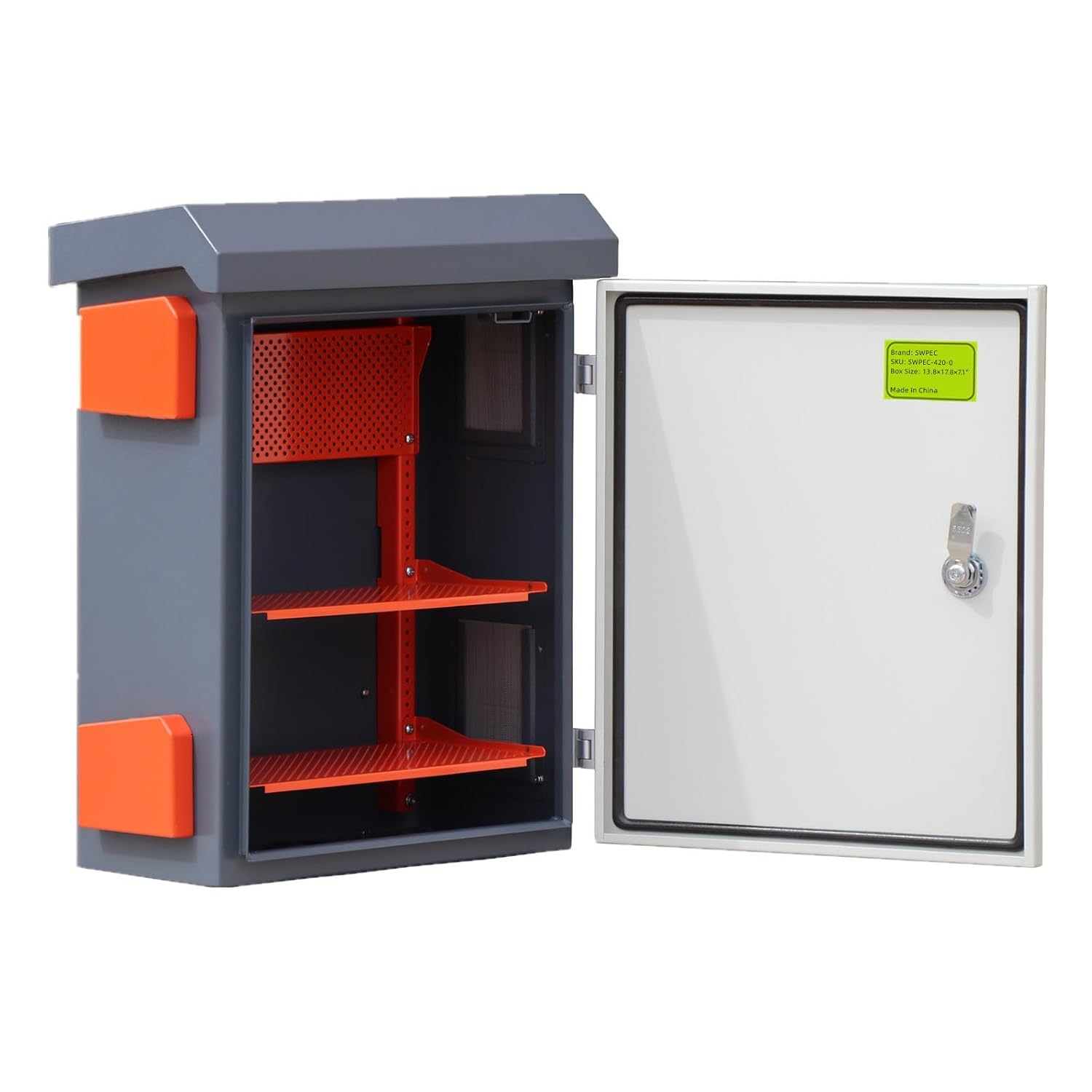 Outdoor Electrical Enclosure Nema Box with Rain Hood Weatherproof Box for Electronics Junction Box with Fan Vented, Electrical Cabinet with Mounting Track Hole in Back 16X20X8