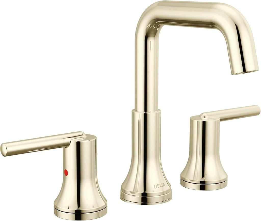 Delta Trinsic U-Spout Widespread Bathroom Faucet, Polished Nickel 3-Hole Bathroom Sink Faucet, Metal Push-Pop Drain Assembly, Polished Nickel 3554-PNMPU-DST