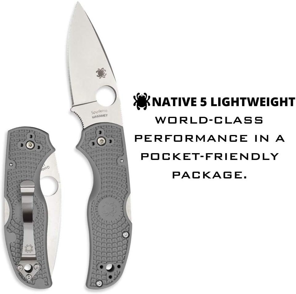 Spyderco Native 5 Signature Knife with 2.95' Maxamet Steel Blade and Gray FRN Handle - PlainEdge - C41PGY5