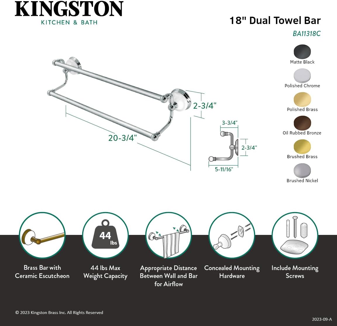 Kingston Brass BA11318SN Vintage Dual Towel-Bar, 18-Inch, Brushed Nickel