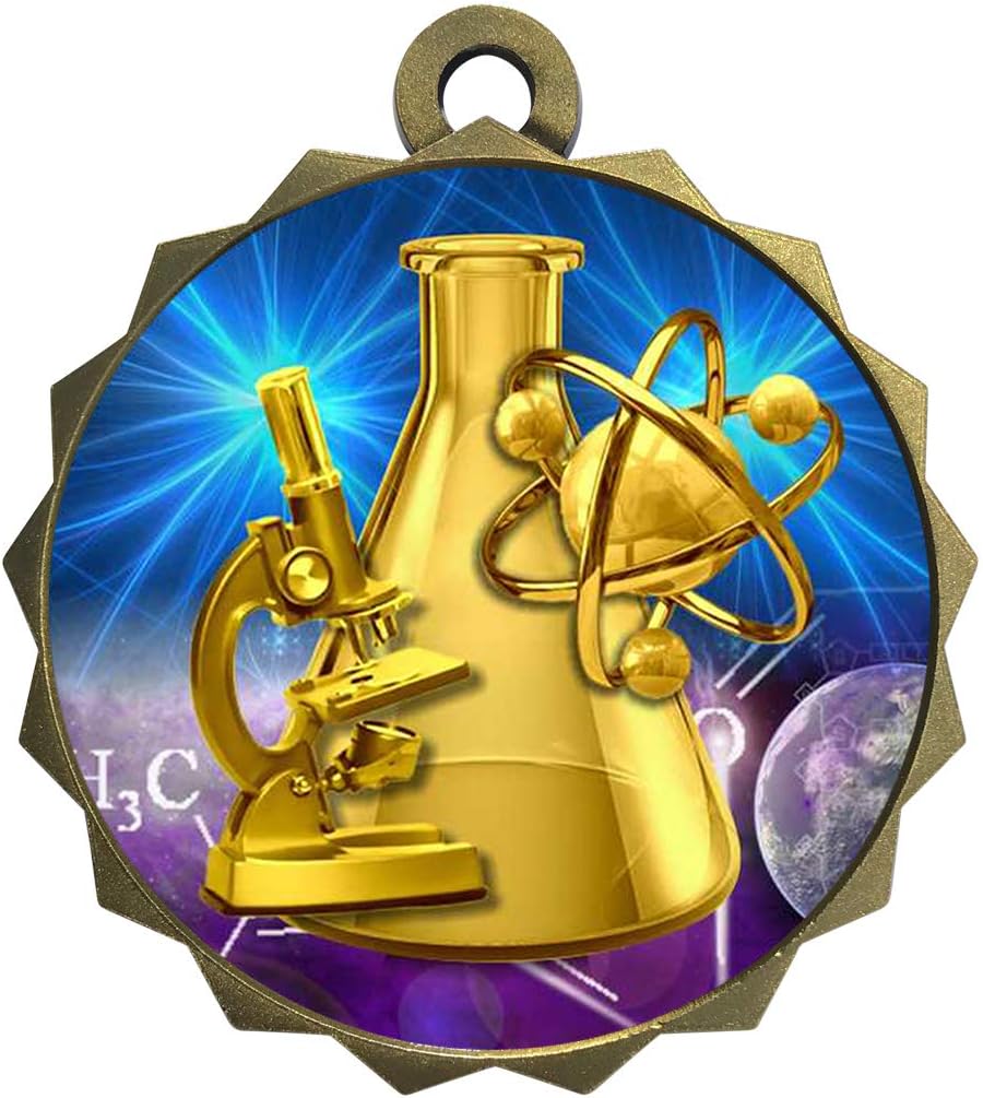 1 to 50 Packs Science Fair Gold Medal Trophy Award with Neck Ribbon D214-D79