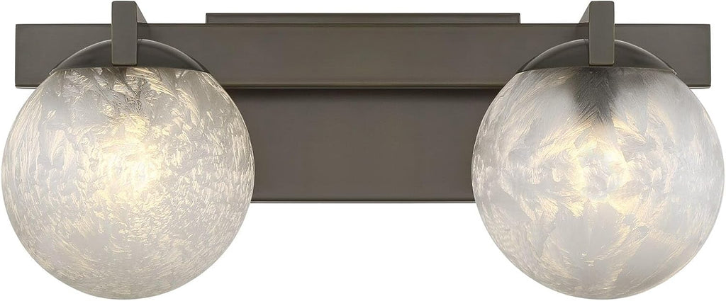 Savoy House 8-1017-2-15 Darien Contemporary Ice Glass Bathroom Vanity Wall Light, 2-Light 120 Total Watts, 7' H x 17' W, Mediterranean Bronze