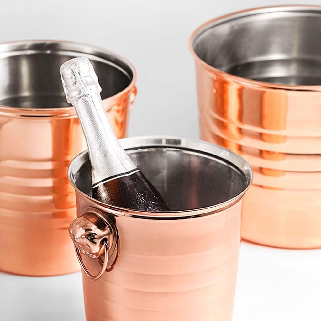 Drink Bucket Bar Supplies Thickened Ice Bucket Stainless Steel Ice Buckets Bar Champagne Bucket Wine Cooler Bucket with Handle Ice Bucket for Parties(Gold,7L)