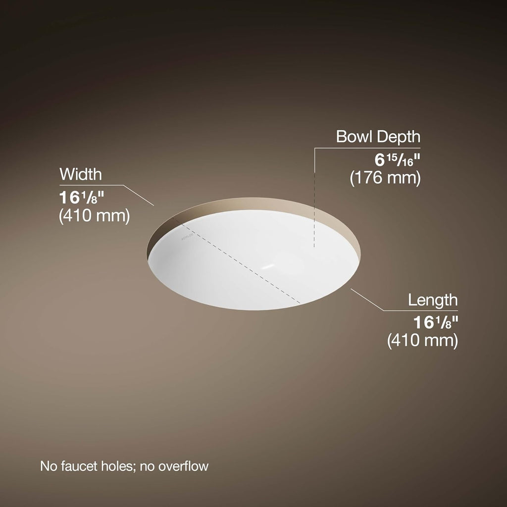 KOHLER K-29000-0 Caxton Undercounter Bathroom Sink, Round, White