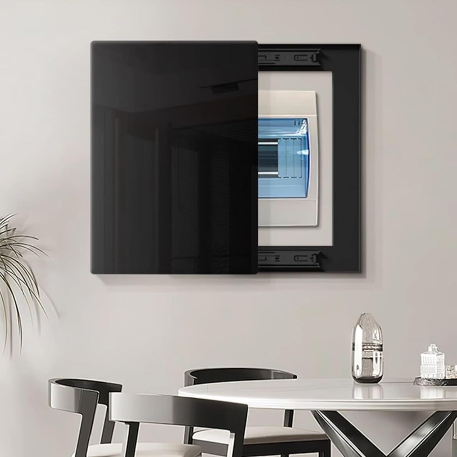 Electrical Panel Cover Sliding Electric Meter Box Cover, Wall Mounted Breaker Box Home, Decorative Electrical Panel Cover, Aluminum Frame + Tempered Glass Screen(Black2,WXL-45 x 60CM-17.7X23.6')