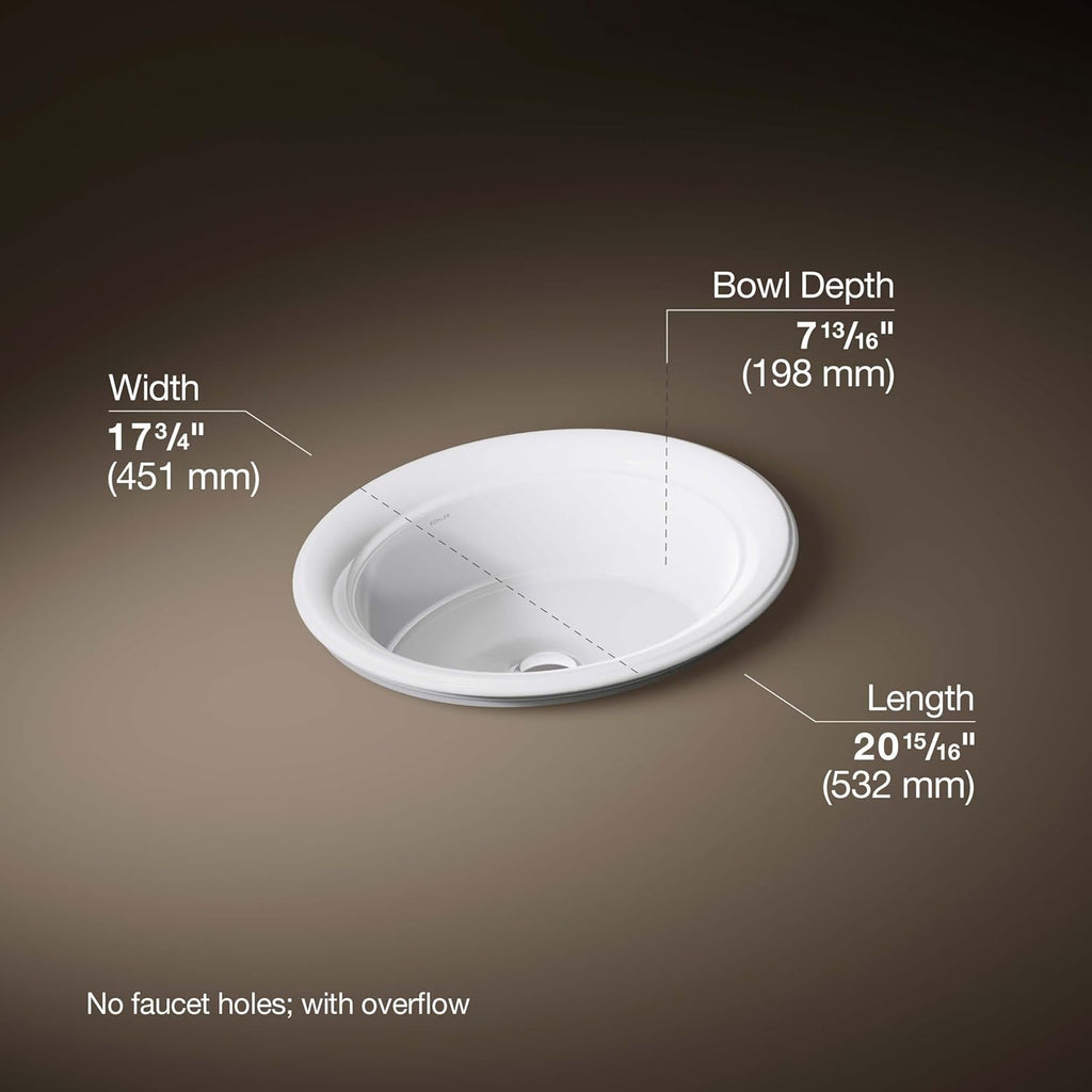 Kohler K-21780-0 Artifacts 21' Oval Drop-in Bathroom Sink, White