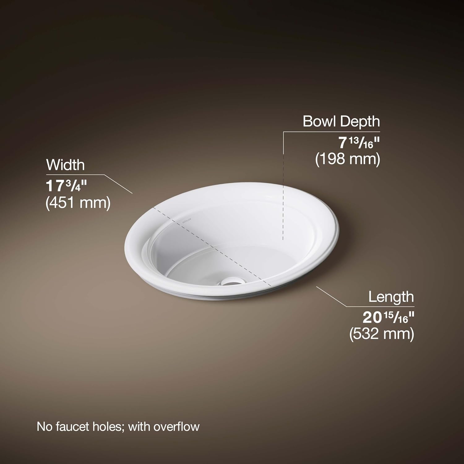 Kohler K-21780-0 Artifacts 21' Oval Drop-in Bathroom Sink, White