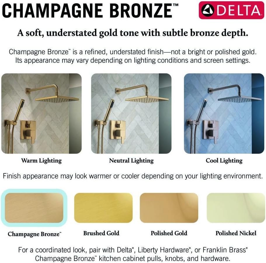 Delta Faucet Trinsic 14 Series Single-Function Tub and Shower Trim Kit with Single-Spray H2Okinetic Shower Head, Champagne Bronze T14459-CZ (Valve Not Included)