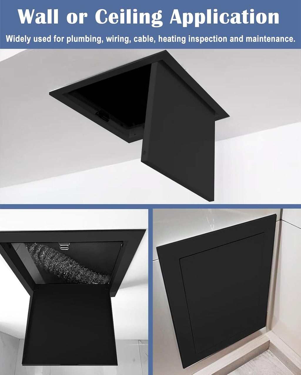 Black Access Panel for Plumbing Electrical, Attic Wall Celling Access Door Metal, Click to Open Drywall Wall Hole Cover Plate, Includes Screws(30x16in(75x40cm))