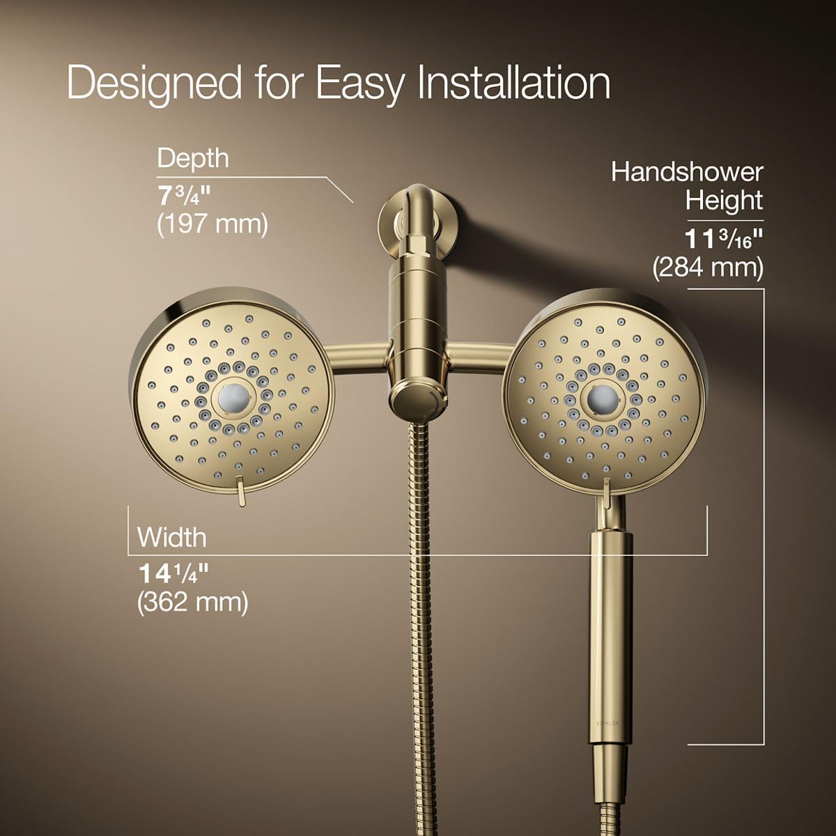 KOHLER 23219-AF Purist 2-in-1 Multi Function Shower Kit with SHOWERHEAD & HAND SHOWER with Full Coverage & Rotating Rail, Vibrant French Gold, 2.5 GPM