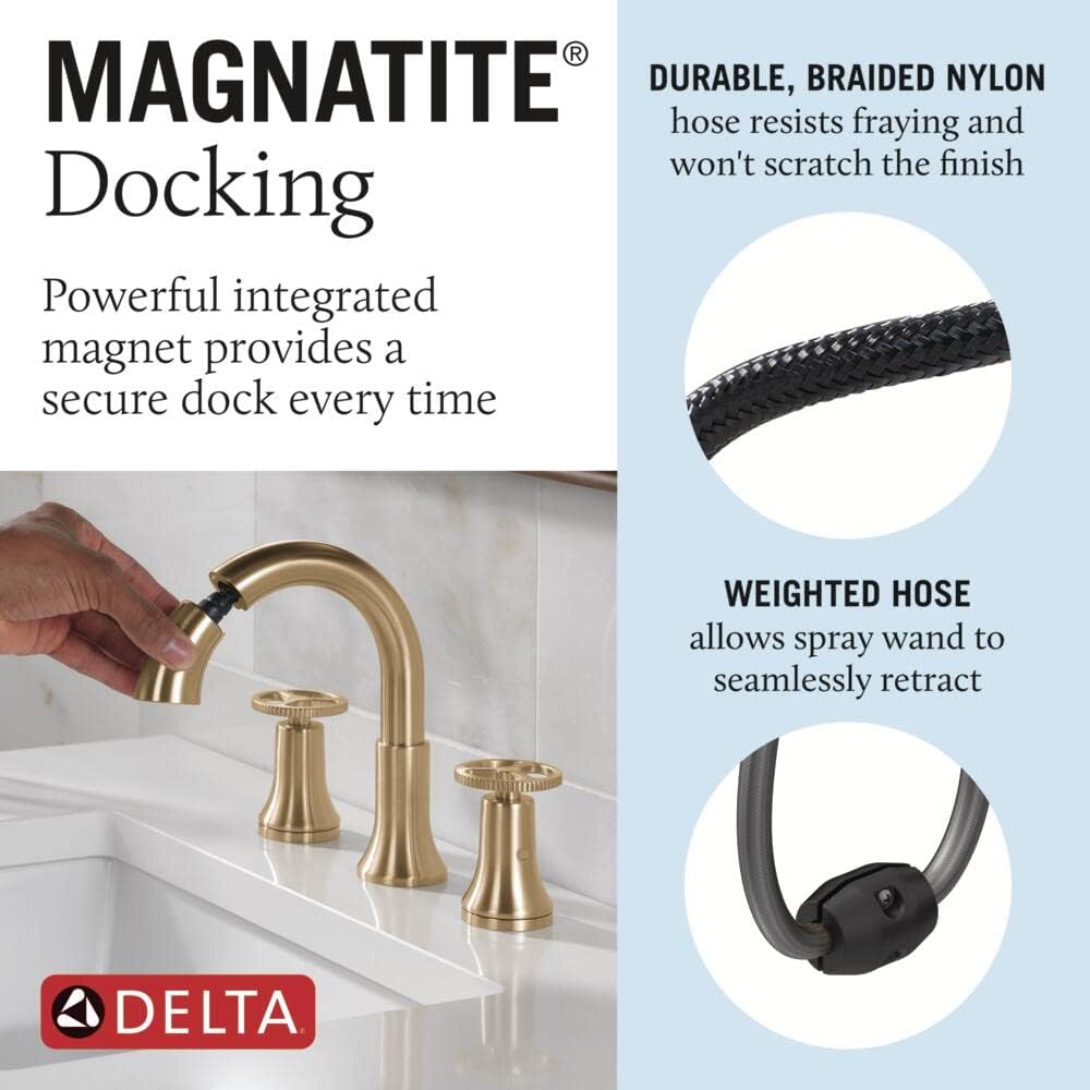 Delta Faucet Trinsic Pull Down Bathroom Faucet, Bathroom Pull Out Faucet, Gold Widespread Bathroom Faucet 3 Hole Pull Down, Bathroom Sink Faucet with Magnetic Docking, Champagne Bronze 3558-CZPD-DST