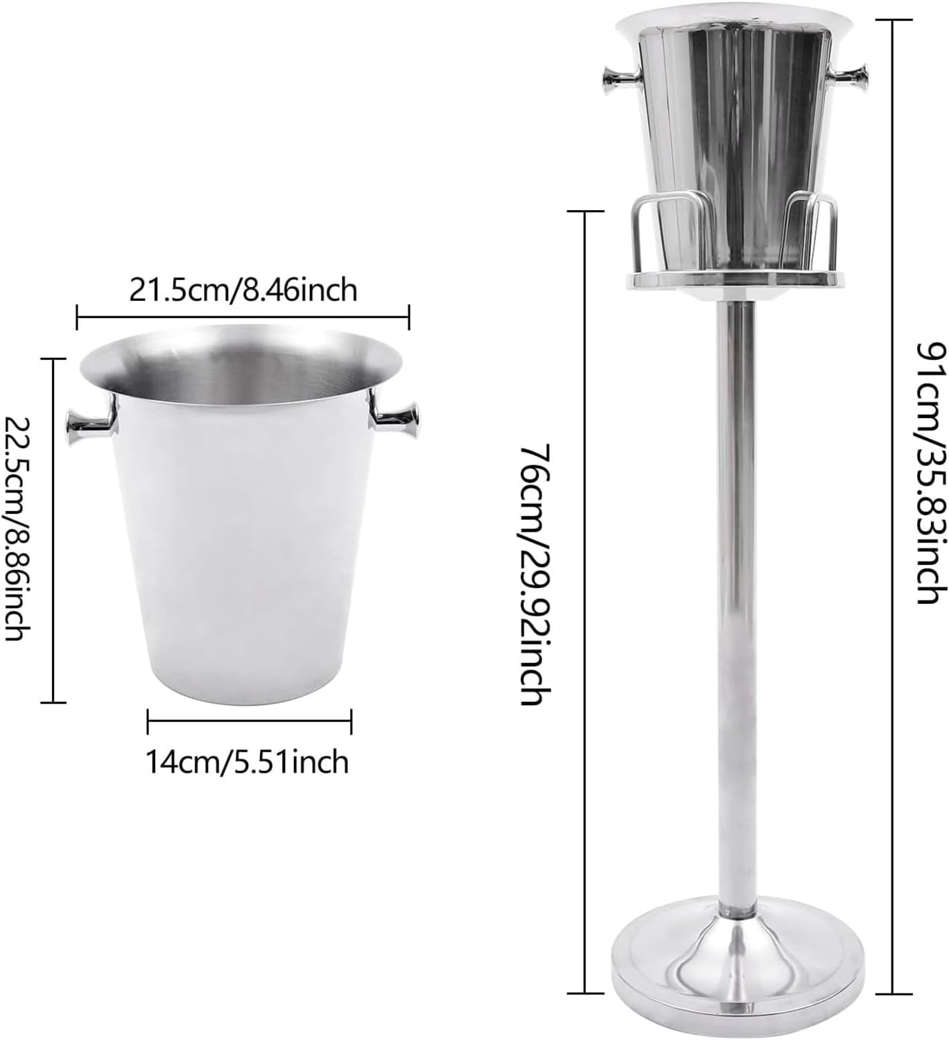 Ice Bucket with Stand Stainless Steel Standing Ice Cube Container, Wine Bucket on Stand Gold Ice Bucket for Party Wine Beer Club Bar