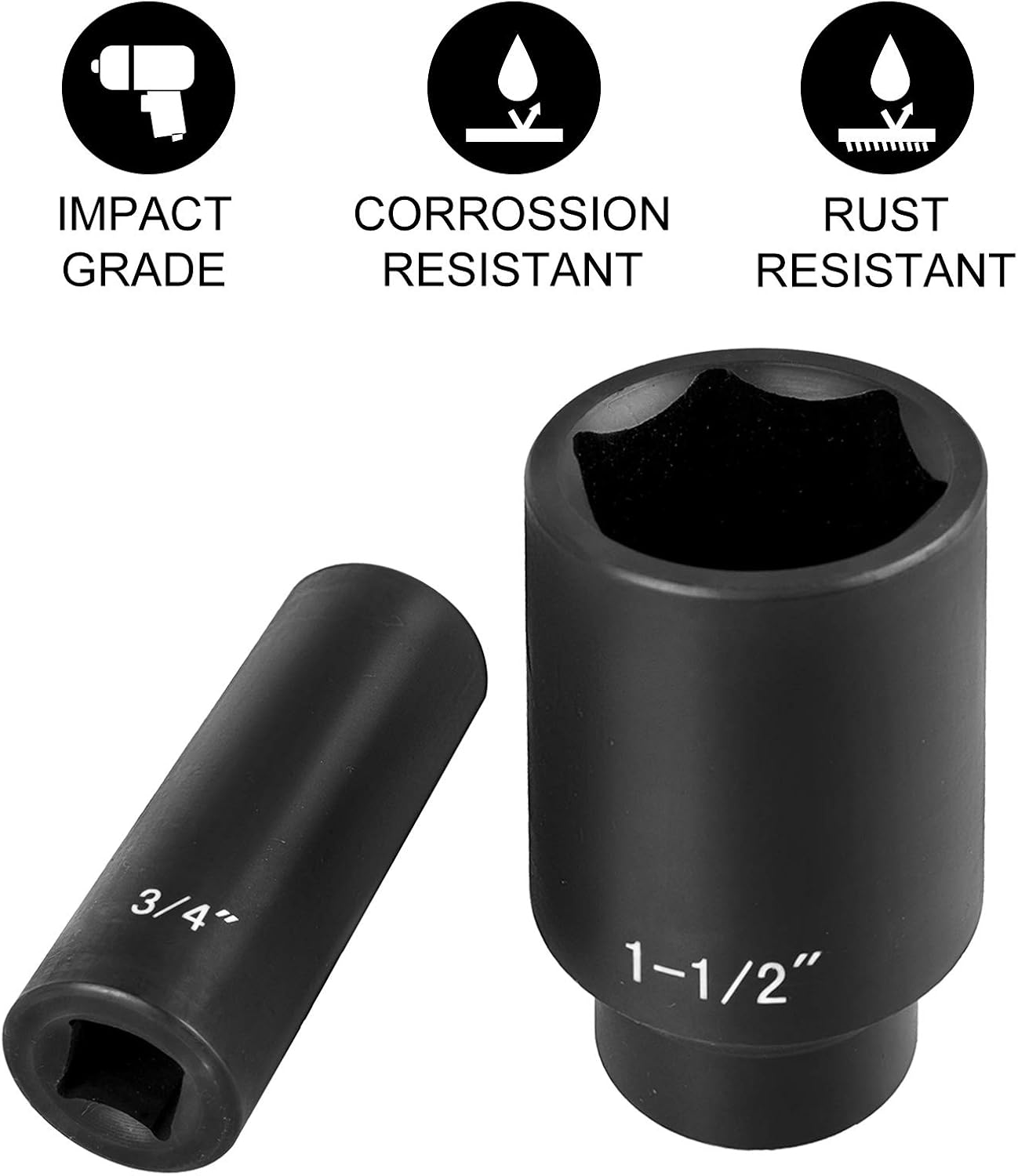 VEVOR Impact Socket Set 3/4 Inches 29 Piece & 1/2 Inches 19 Piece, 6-Point Deep Sockets, Rugged Construction