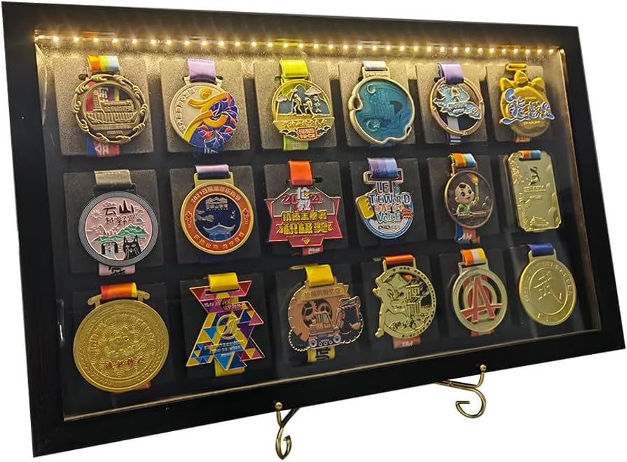 Medal Shadow Box- Military Medal Display case- Badge Display case 3D Medal Box Photo Frame, Runner, Marathon, Race Champion, Football, Gymnastics and All Sports Medals Medal Badges