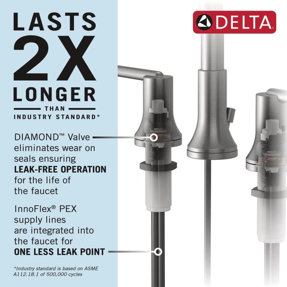 Delta Saylor Brushed Nickel Bathroom Faucet 3 Hole, 8 Inch Widespread Bathroom Sink Faucet for Vanity, Metal Push-Pop Drain Assembly, Stainless 3535-SSMPU-DST