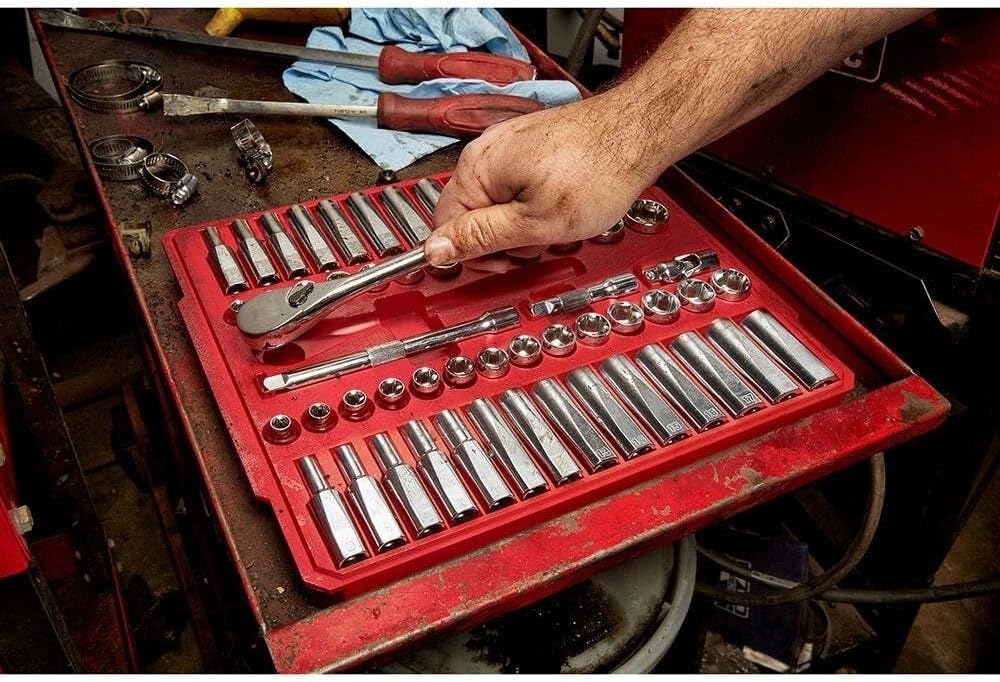 56pc 48-22-9008 for Milwaukee 3/8-Inch Drive SAE and Metric Ratchet and Socket Set New