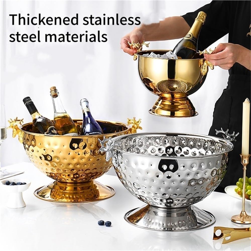 Large Champagne Bucket with Handle, Stainless Steel Ice Bucket for Parties and Bars, Beverage Tub for Cocktail Events(Gold,Large)