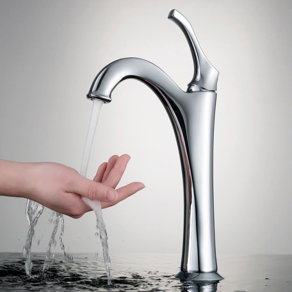 KRAUS KBF-1201CH Arlo Single Handle Basin Bathroom Faucet with Lift Rod Drain and Deck Plate, Chrome
