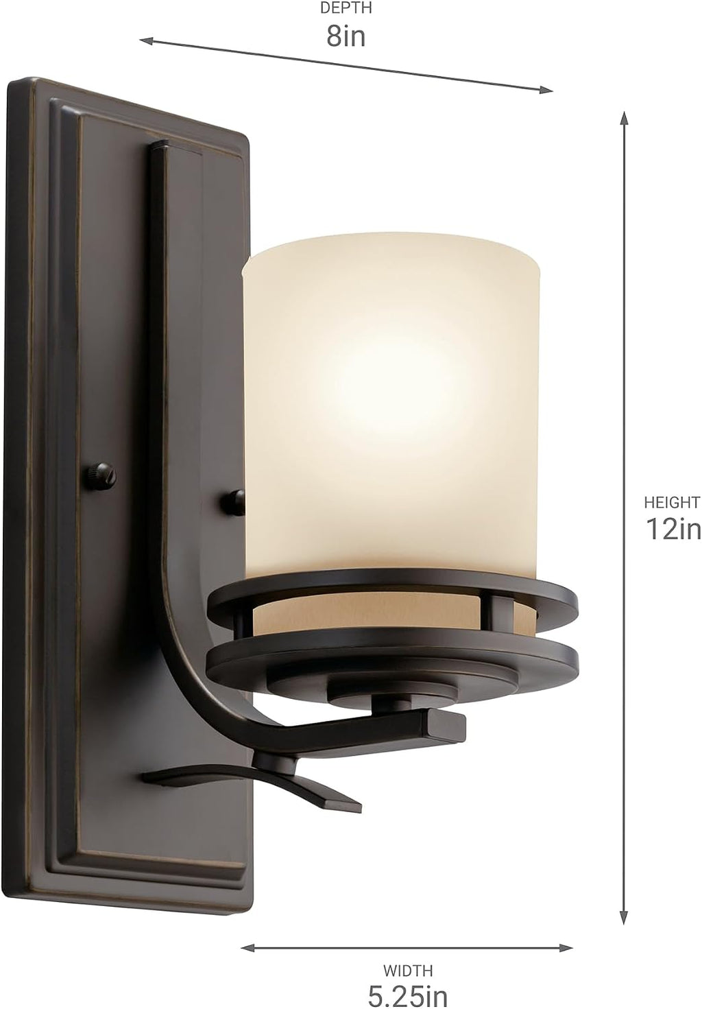 Kichler Hendrik 12' Wall Light Fixture in Olde Bronze with Umber Etched Glass, 1-Light Wall Lamp for Bedroom or Living Room, 5076OZ