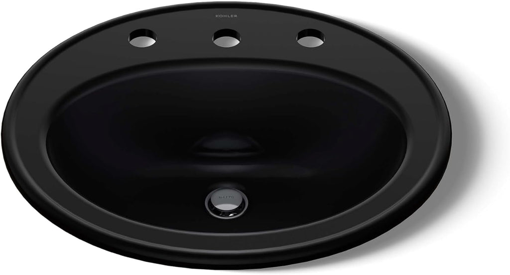 KOHLER K-2196-8-7 Pennington Self-Rimming Bathroom Sink, Black Black