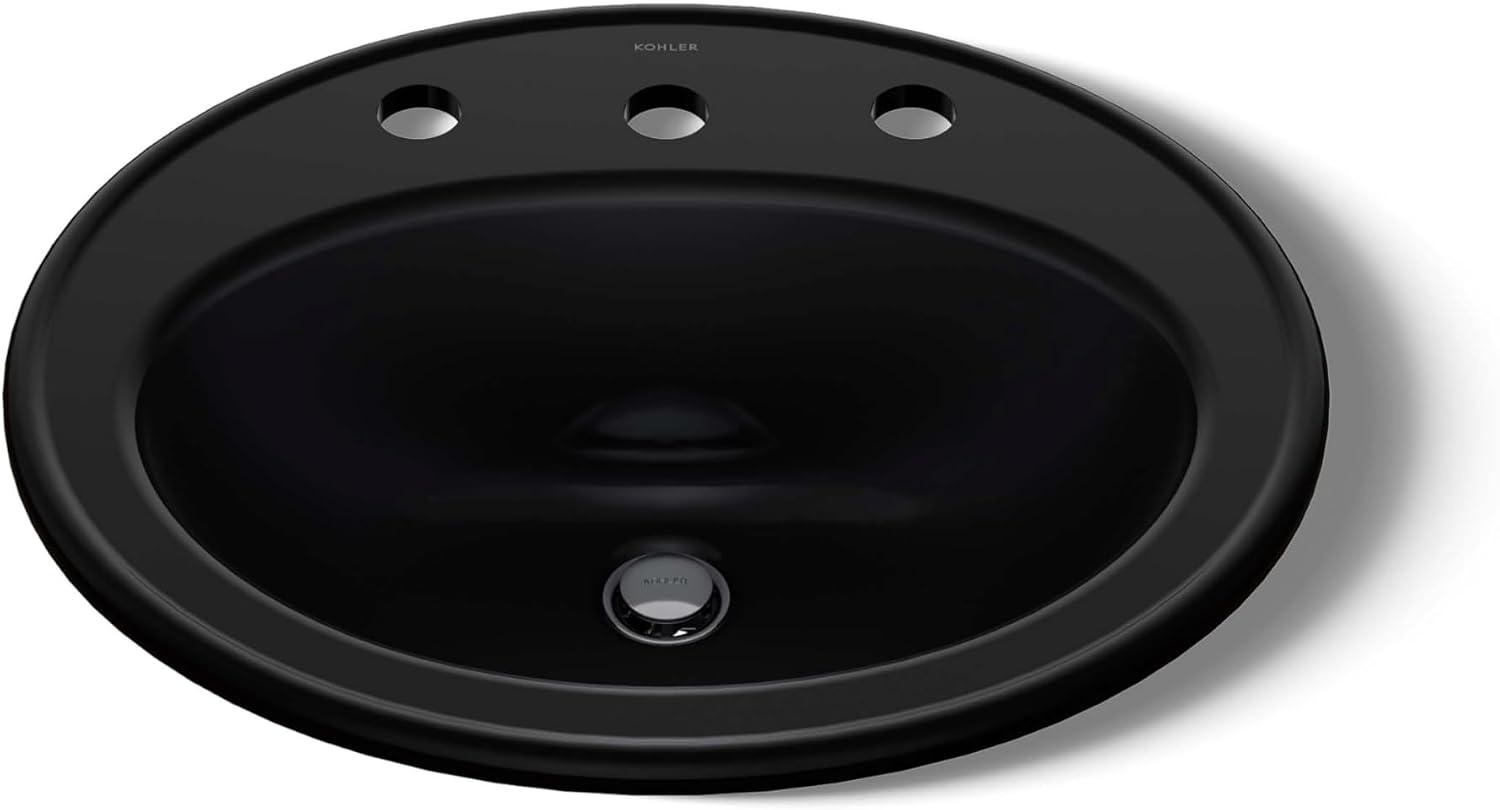 KOHLER K-2196-8-7 Pennington Self-Rimming Bathroom Sink, Black Black