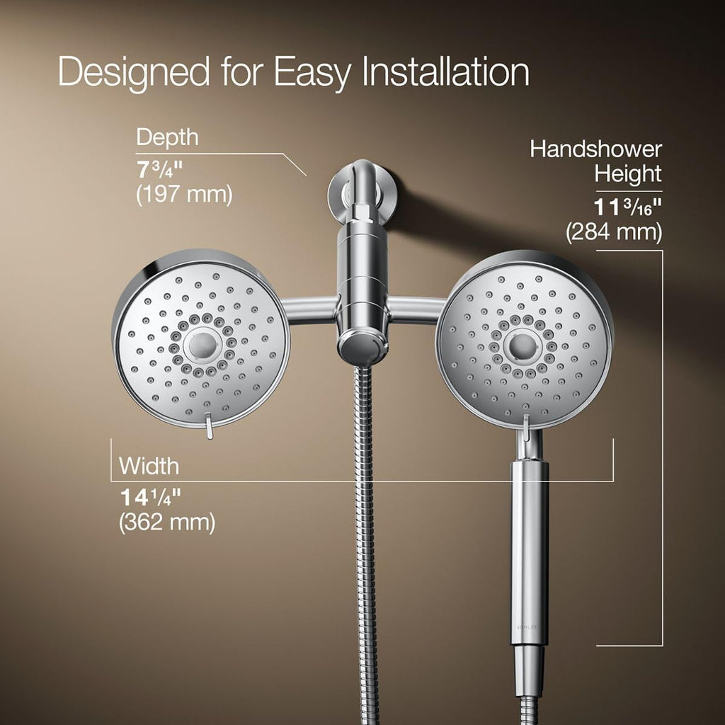 KOHLER 23219-CP Purist 2-in-1 Multi Function Shower Kit includes SHOWERHEAD & HAND SHOWER with Full Coverage & Rotating Rail, Polished Chrome, 2.5 GPM