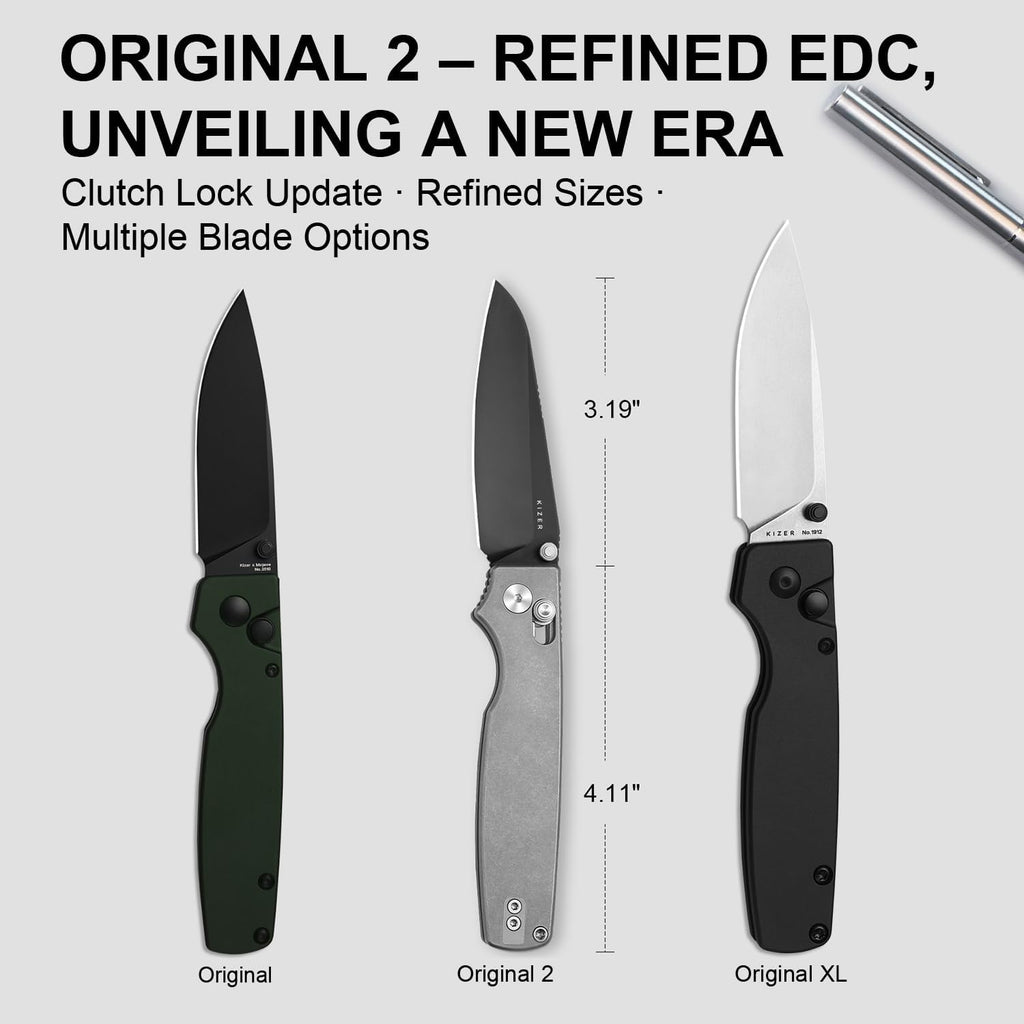 Kizer Original 2 EDC Pocket Knife, 3.19' S45VN Sheepsfoot Folding Knife with Titanium Handle, Thumb Stud Opener Clutch Lock, for Camping Hiking Fishing Ki3605.2SA1