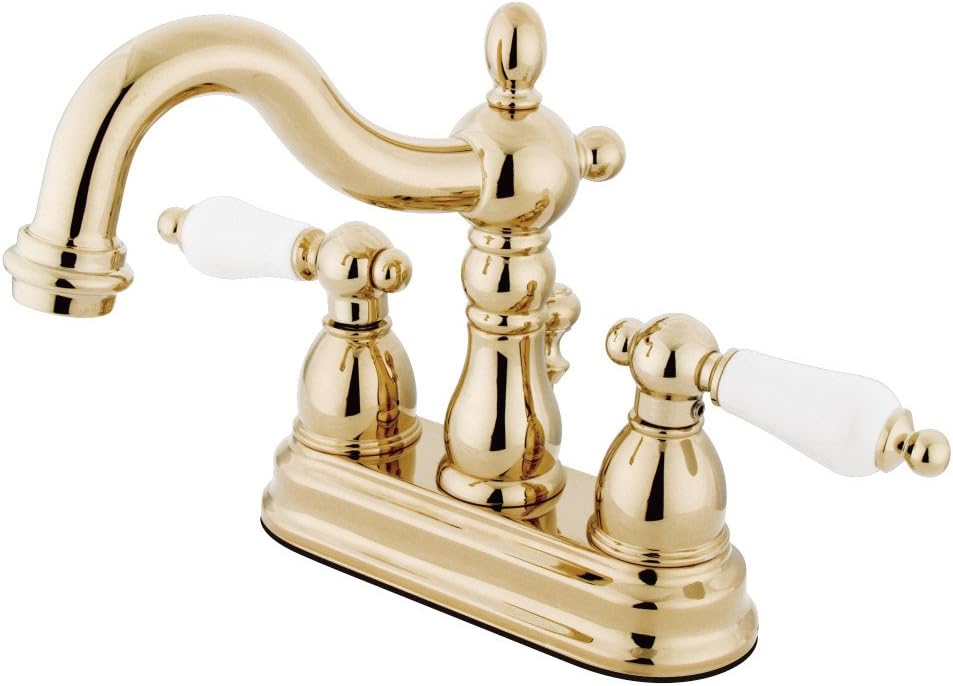 Kingston Brass KB1602PL Heritage 4-Inch Centerset Lavatory Faucet with Porcelain Lever Handle, Polished Brass