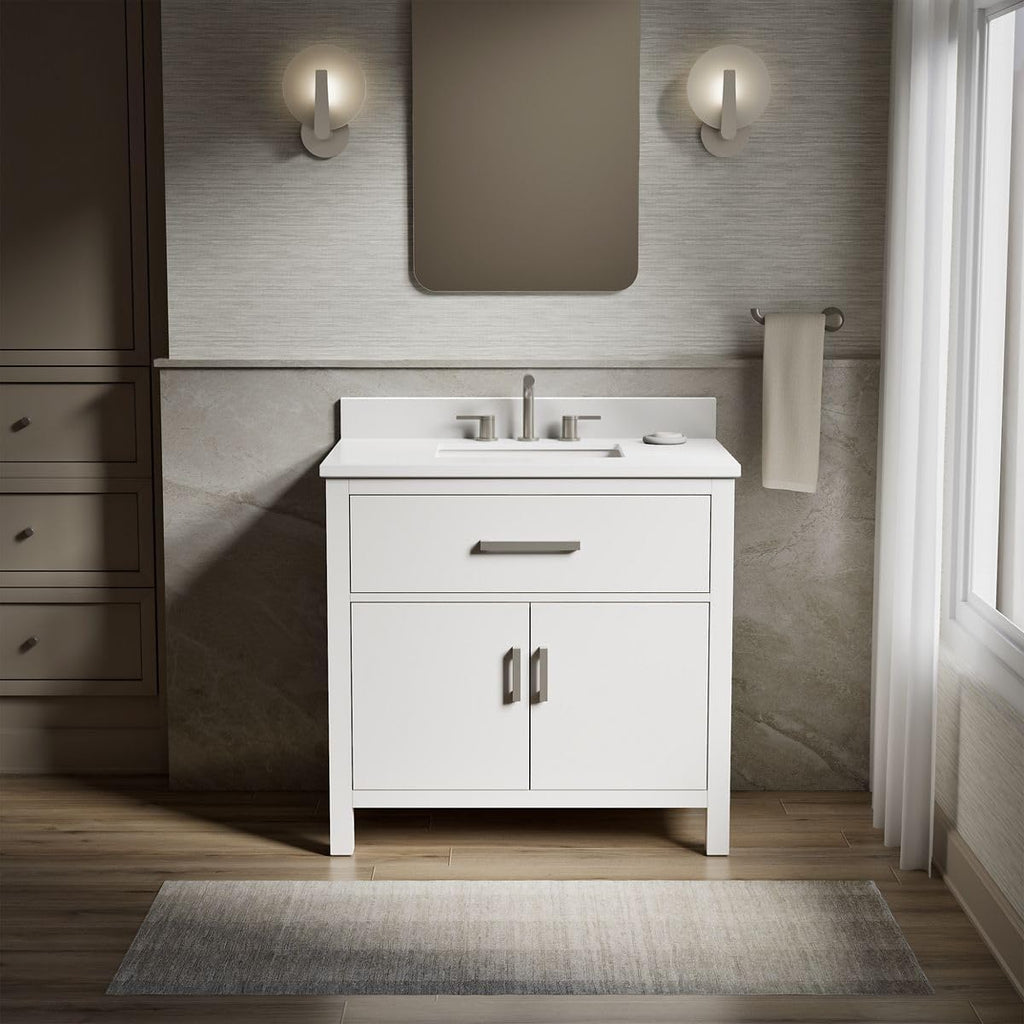 Kohler Kresla 36 Inch Bathroom Vanity Cabinet with White Single Sink and Quartz Top, Modern Bathroom Storage, White