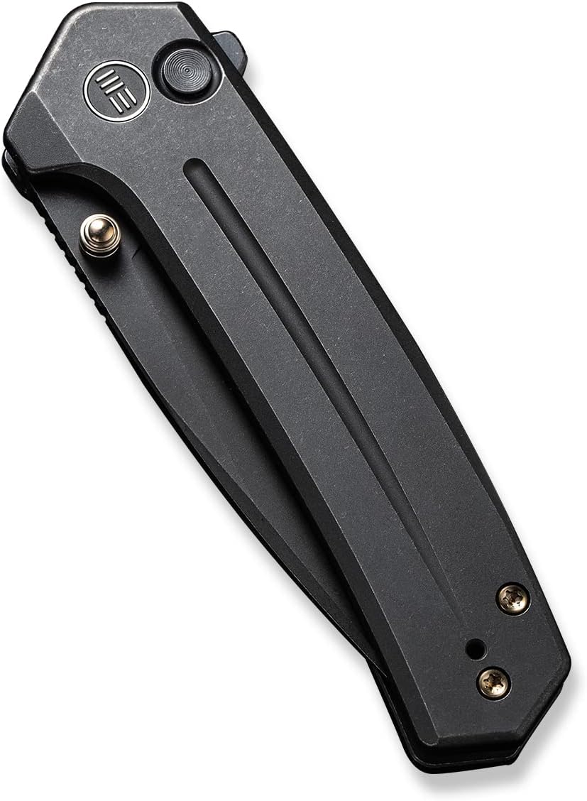 WeKnife Culex Folding Knife for EDC, 2.97-in CPM 20CV Black Stonewashed Blade Black Titanium Handle Button Lock Pocket Knife WE21026B-2