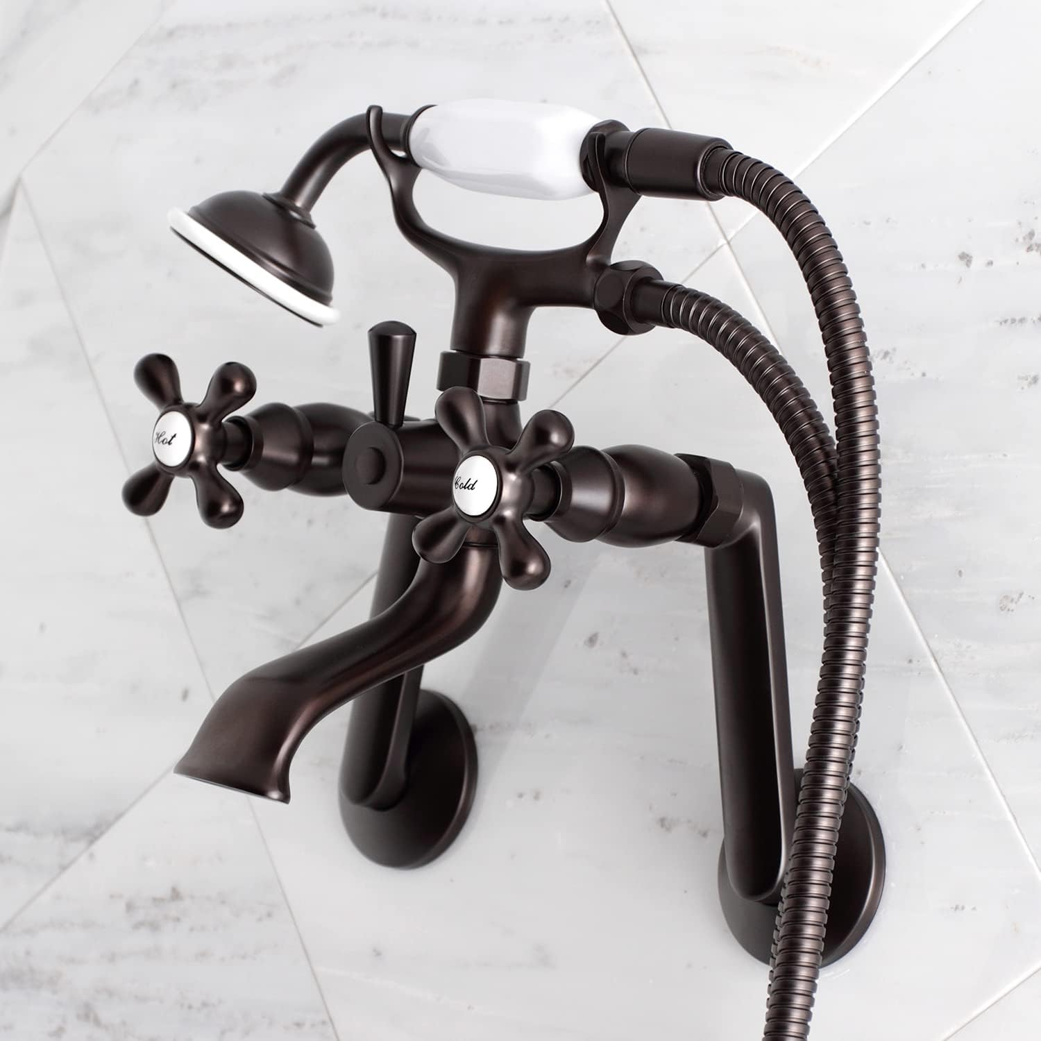 Kingston Brass KS269ORB Vintage Wall Mount Clawfoot Tub Filler with Hand Shower, Oil Rubbed Bronze , Oil-Rubbed Bronze 9.13 x 7.5 x 6