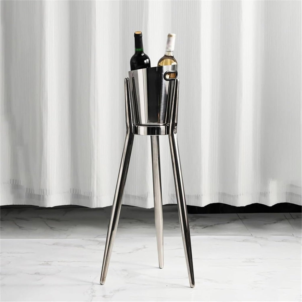 Ice Bucket with Stand， Party Drink Cooler Holder - Handles Wine Chiller Free Standing Outdoor or Indoor Use(Gold)
