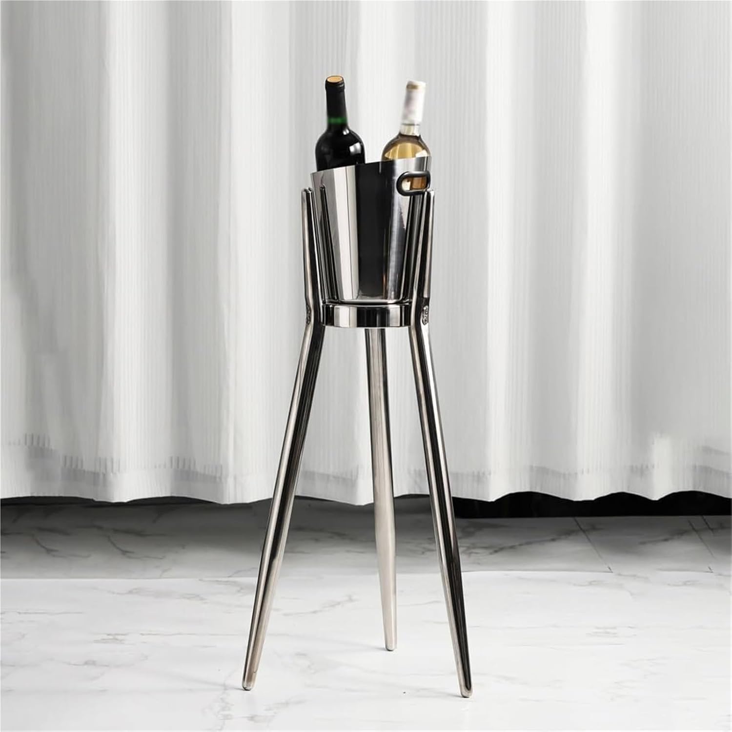 Ice Bucket with Stand， Party Drink Cooler Holder - Handles Wine Chiller Free Standing Outdoor or Indoor Use(Black Gold)