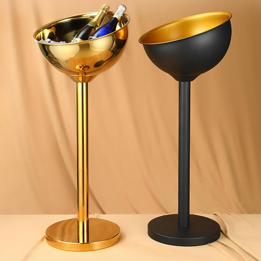 Vaveren Champagne Ice Bucket Wine Bucket on Stands Easy to Clean and Move Ice Bucket with Stand Standing Ice Bucket for BBQ KTV, Gold
