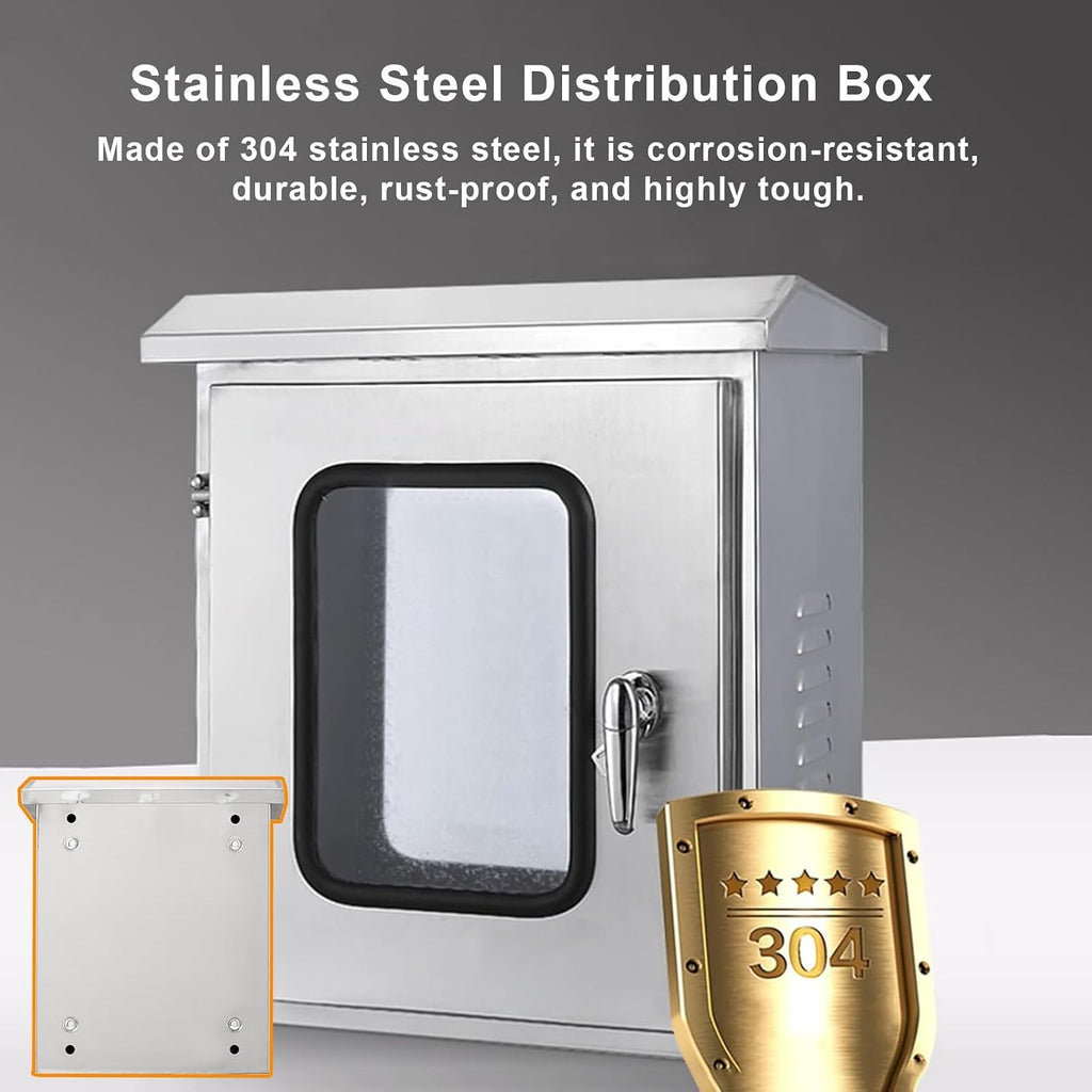 Electrical Junction Box with Double Doors, Stainless Steel Electrical Distribution Enclosure with Mounting Base Plate and Viewing Window, for Industrial/Commercial Installation(50x60x25cm)
