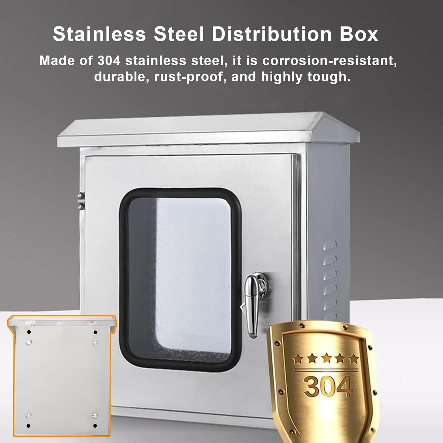 Electrical Junction Box with Double Doors, Stainless Steel Electrical Distribution Enclosure with Mounting Base Plate and Viewing Window, for Industrial/Commercial Installation(60x80x25cm)