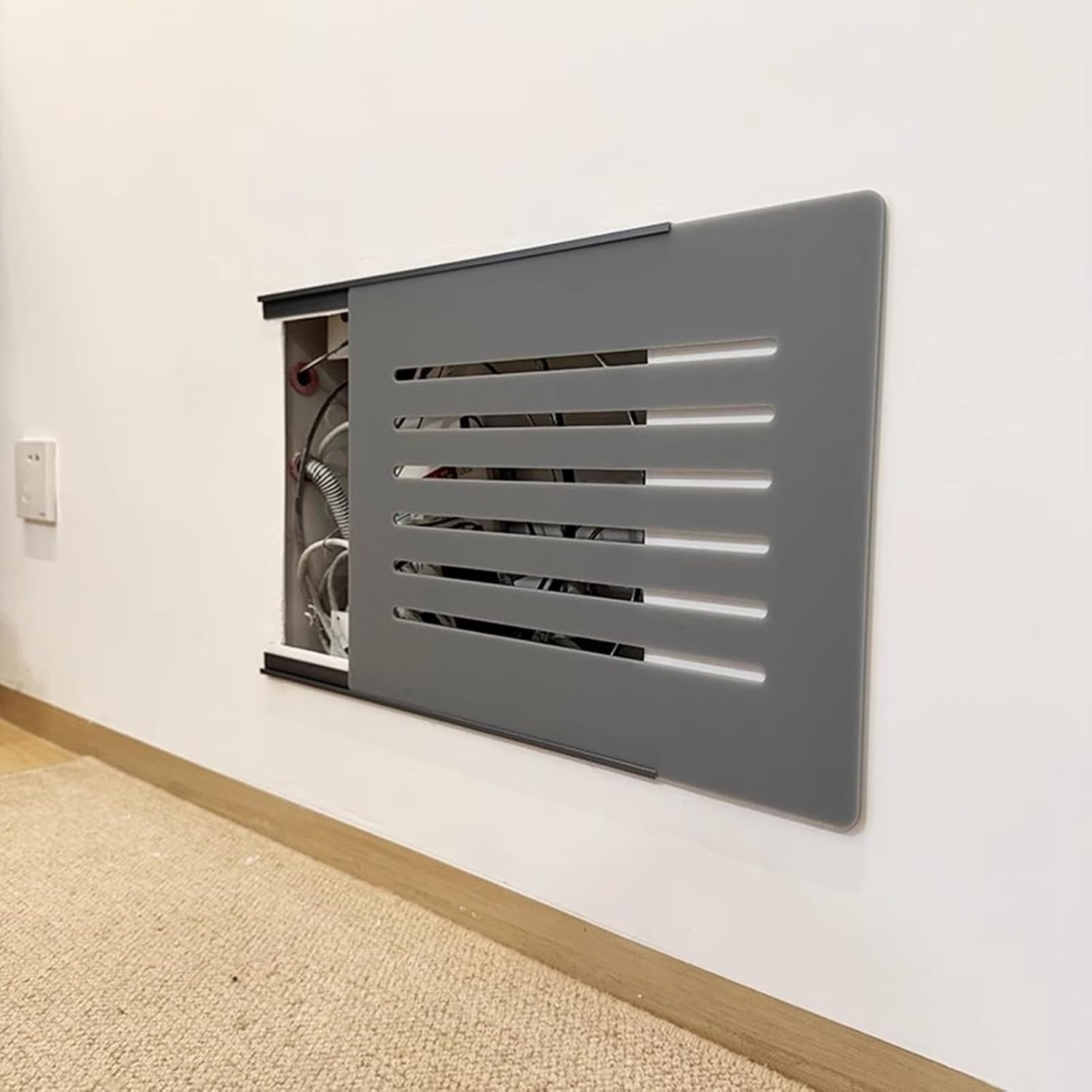 Electrical Panel Cover Sliding Breaker Box Cover with Self Adhesive Track, Extra Thin Electrical Panel Cover Decorative Wall, Safe Distribution Box Protective Lid(Gray B,55 x 45 cm/21.7 x 17.7 in)