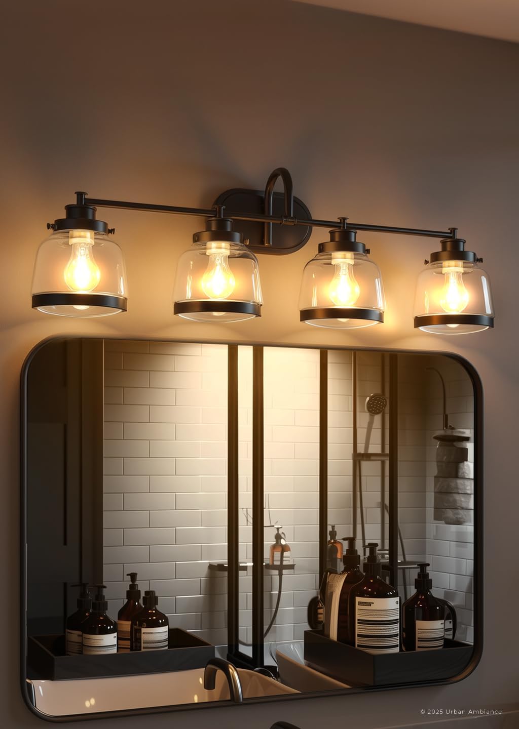 Urban Ambiance Luxury Industrial Chic Bathroom Vanity Light, Large Size: 11.25' H x 35.75' W, with Art Deco Style Elements, Olde Bronze Finish, UHP2541, Nottingham Collection