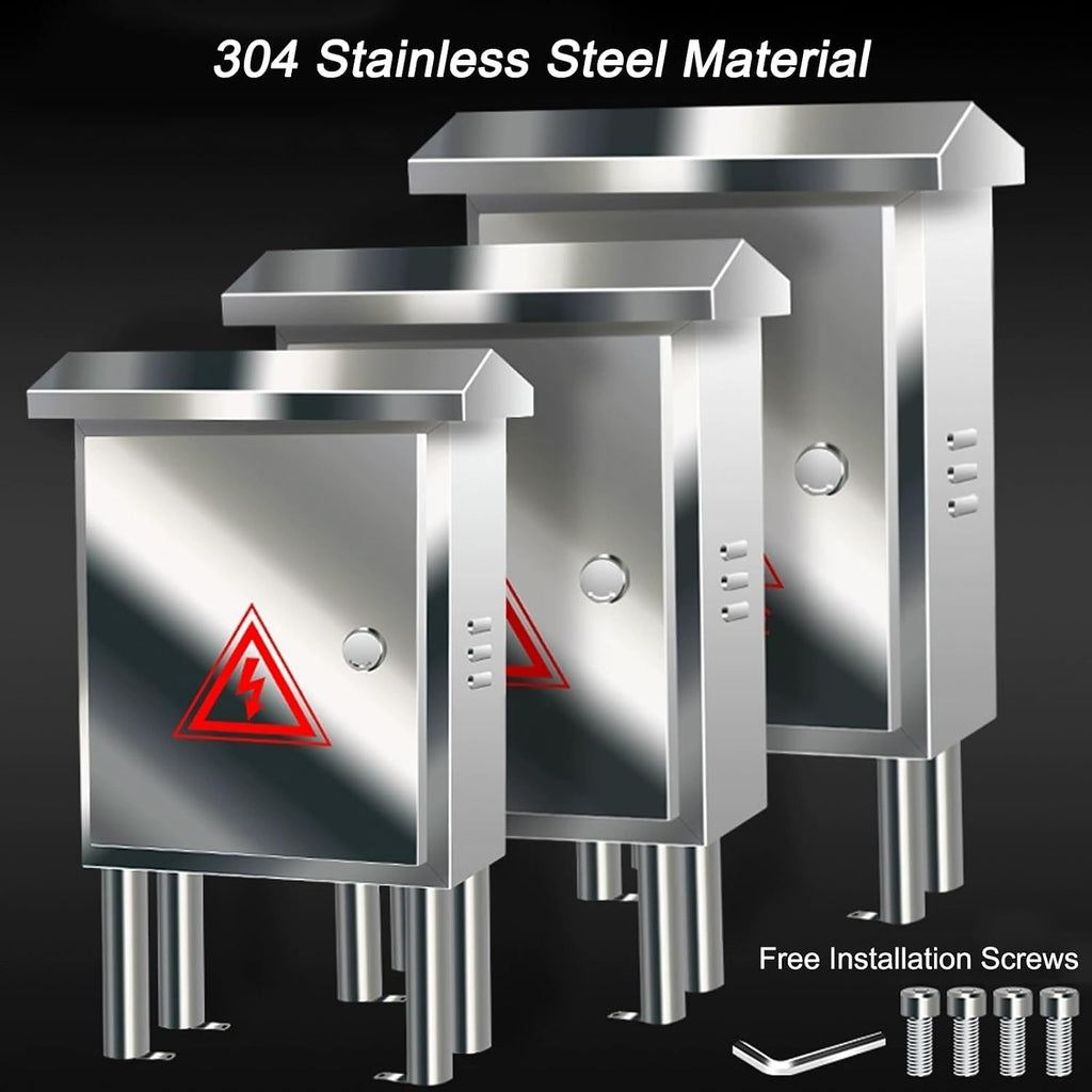 Outdoor Electrical Box Waterproof, Heavy-Duty 304 Stainless Steel Electrical Box with Mounting Screws, Hex Wrench and Hazard Warning Label(30x40x18cm/12x16x7in)