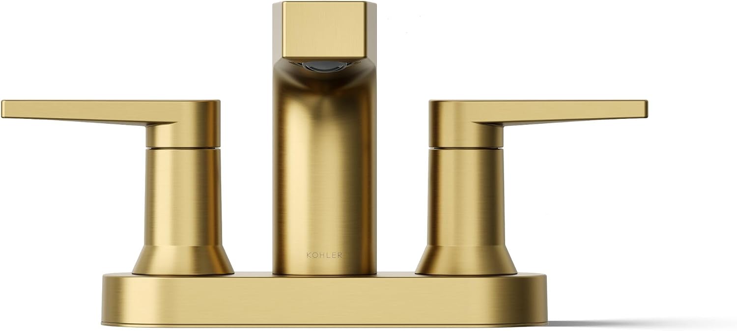 KOHLER K-97031-4-2MB Taut Centerset Bathroom Sink Faucet, 1.2 GPM, Two-Handle Faucet, Minimalist Design, Corrosion Resistant, Vibrant Brushed Moderne Brass