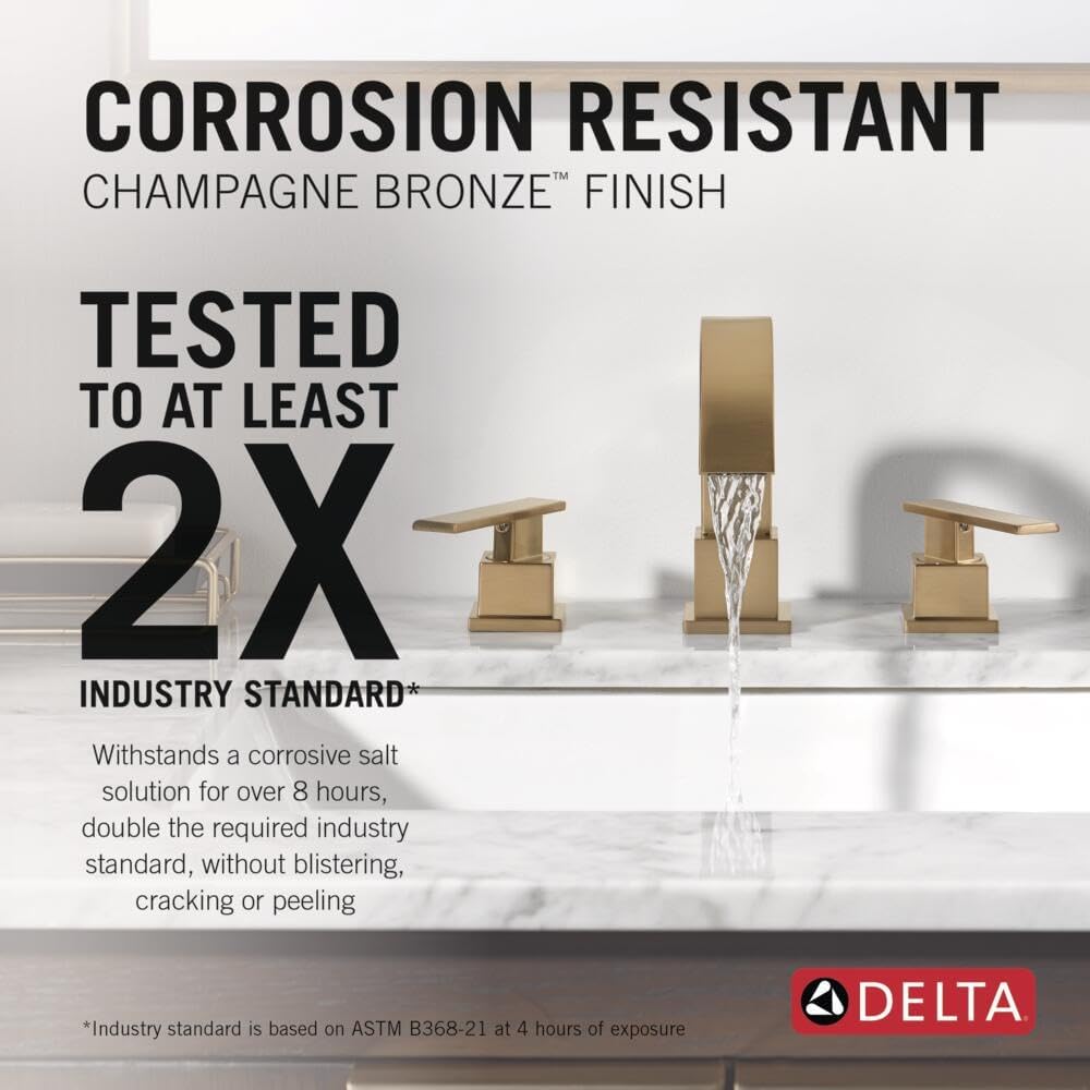 Delta Vero Brushed Gold Bathroom Faucet 3 Hole, 8 Inch Widespread Bathroom Sink Faucet for Vanity, Metal Push-Pop Drain Assembly, Champagne Bronze 3553LF-CZ