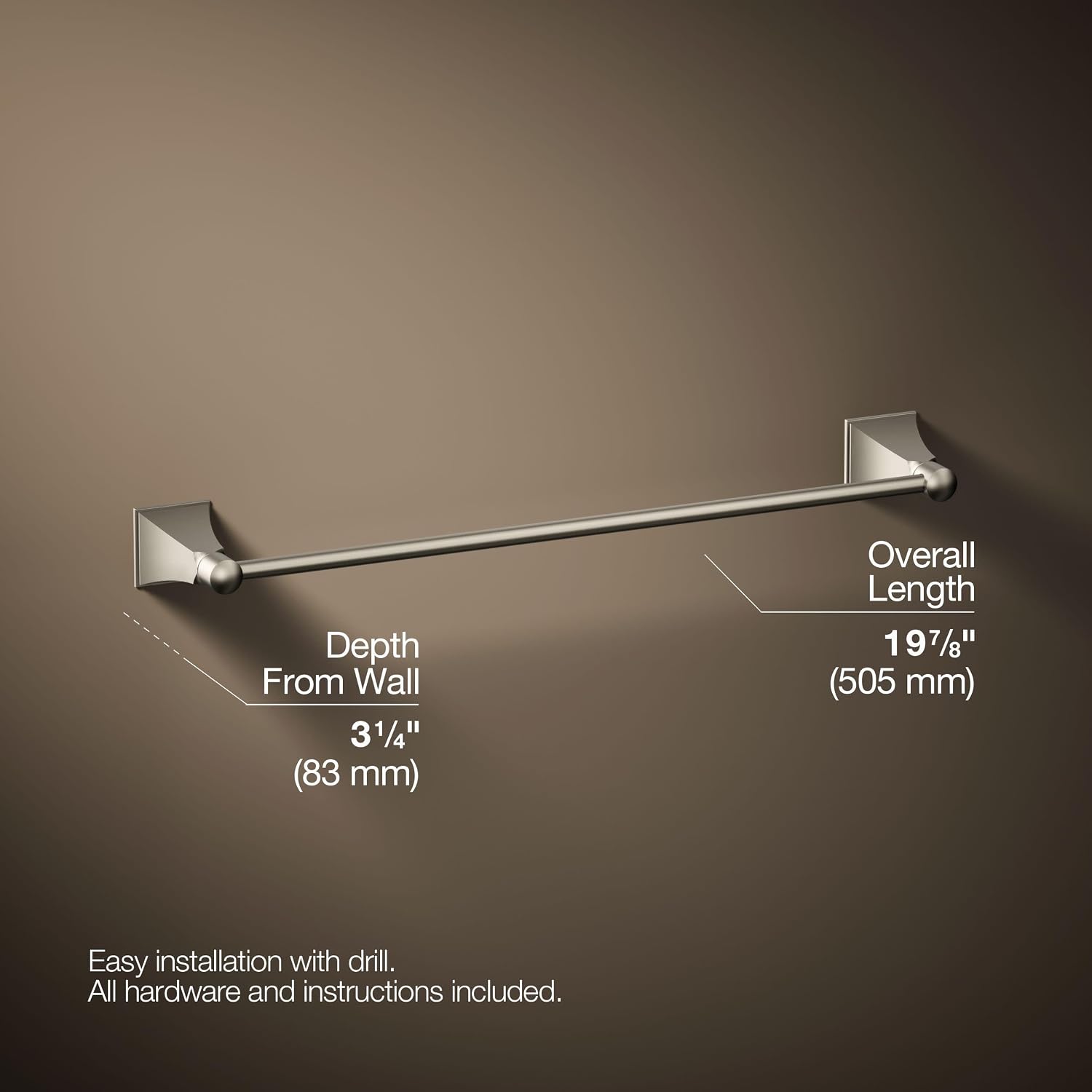 Kohler 485-BN Memoirs® Stately 18' Towel bar, Vibrant Brushed Nickel